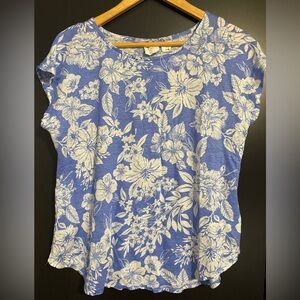 NWOT - Floral Blue Women's Linen Top